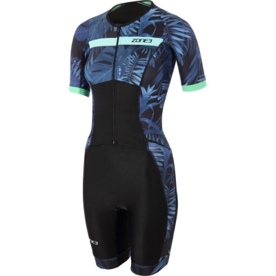 Zone3 Women's Activate + Tropical Palm Short Sleeve Trisuit - női (03) kép