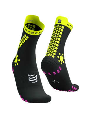 CompresSport Pro Racing Socks V4.0 Trail - Black/Safe Yellow/Neo Pink kép