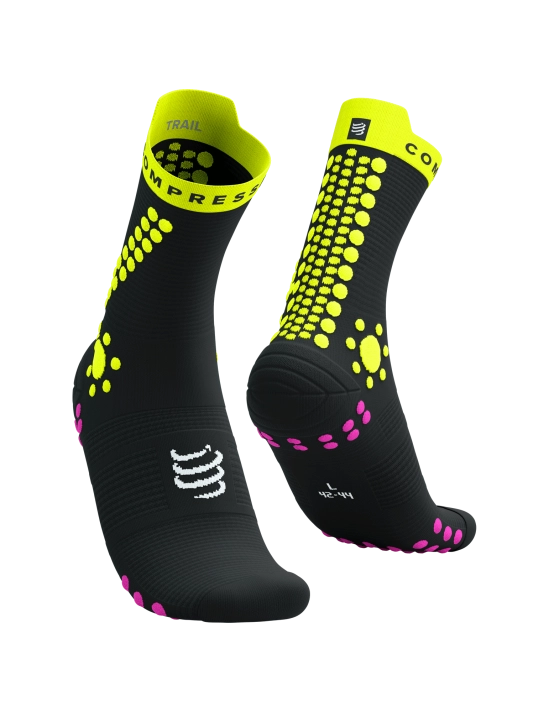 CompresSport Pro Racing Socks V4.0 Trail - Black/Safe Yellow/Neo Pink