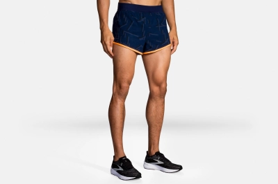 Brooks Sherpa 3 Split Short - férfi (Navy Geo Emboss/Flu) kép