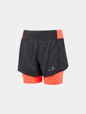 Ronhill Tech ULtra Twin Short - női (Blk/HotCoral) thumbnail