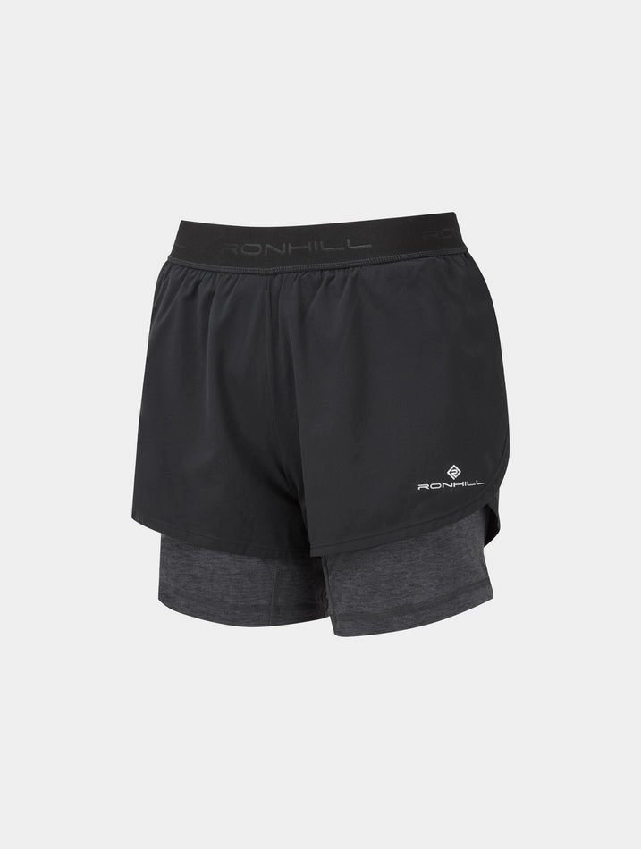 Ronhill Womens Tech Twin Short - női (Black/Charcoal Marl)