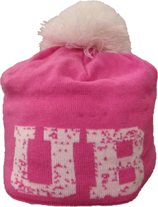 UB Pink/White Knitted Beanie with Pompom -  (Pink/White)