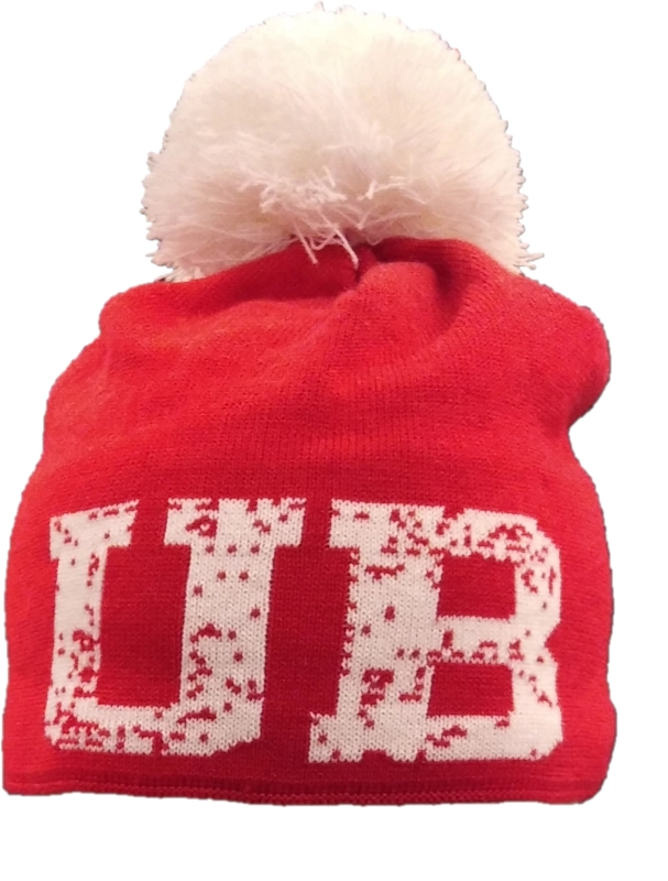 UB Red/White Knitted Beanie with Pompom - (Red/White)