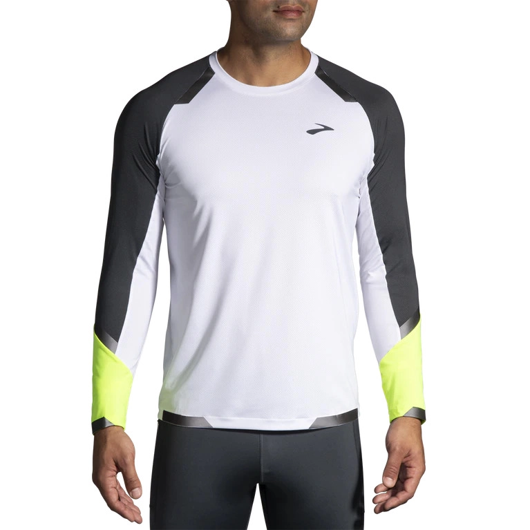 Brooks Run Visible Long Sleeve - férfi (White/Asphalt/Nightlife)