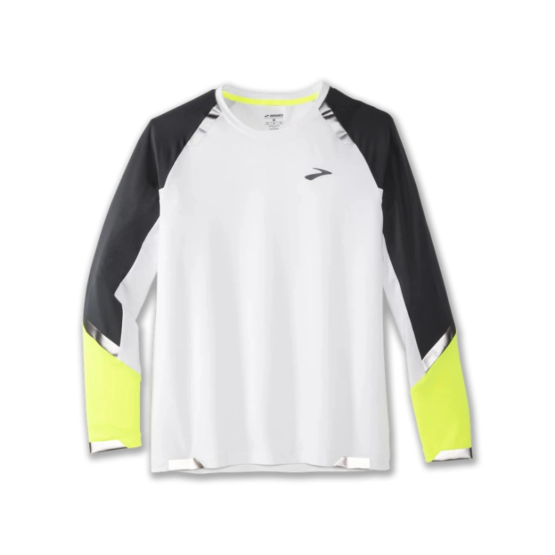 Brooks Run Visible Long Sleeve - férfi (White/Asphalt/Nightlife)