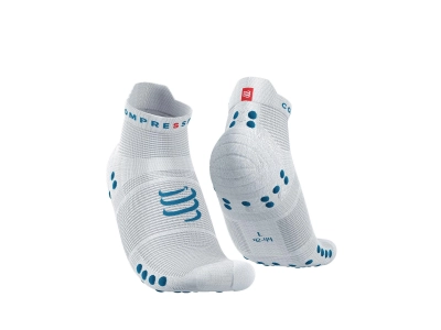 CompresSport Pro Racing Socks V4.0 Low - White/Fjord Blue (011) kép