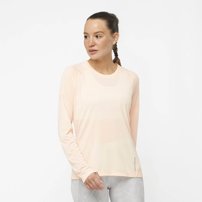 Salomon Cross Run LS Tee W - Cream Tan/Heather - női kép