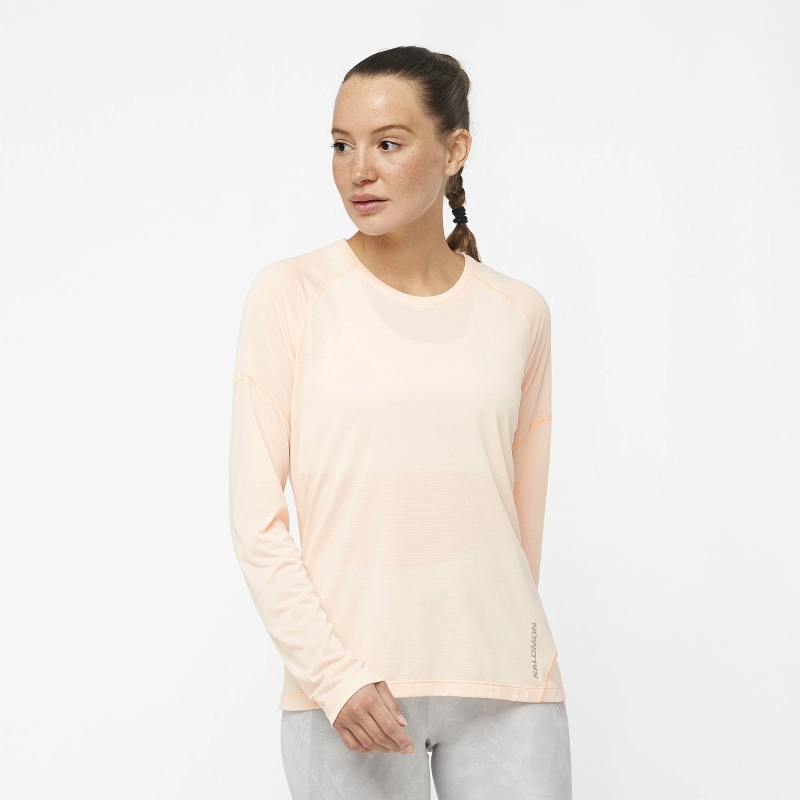 Salomon Cross Run LS Tee W - Cream Tan/Heather - női