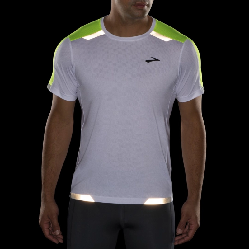 Brooks Run Visible Short Sleeve - férfi (White/Asphalt/Nightlife)