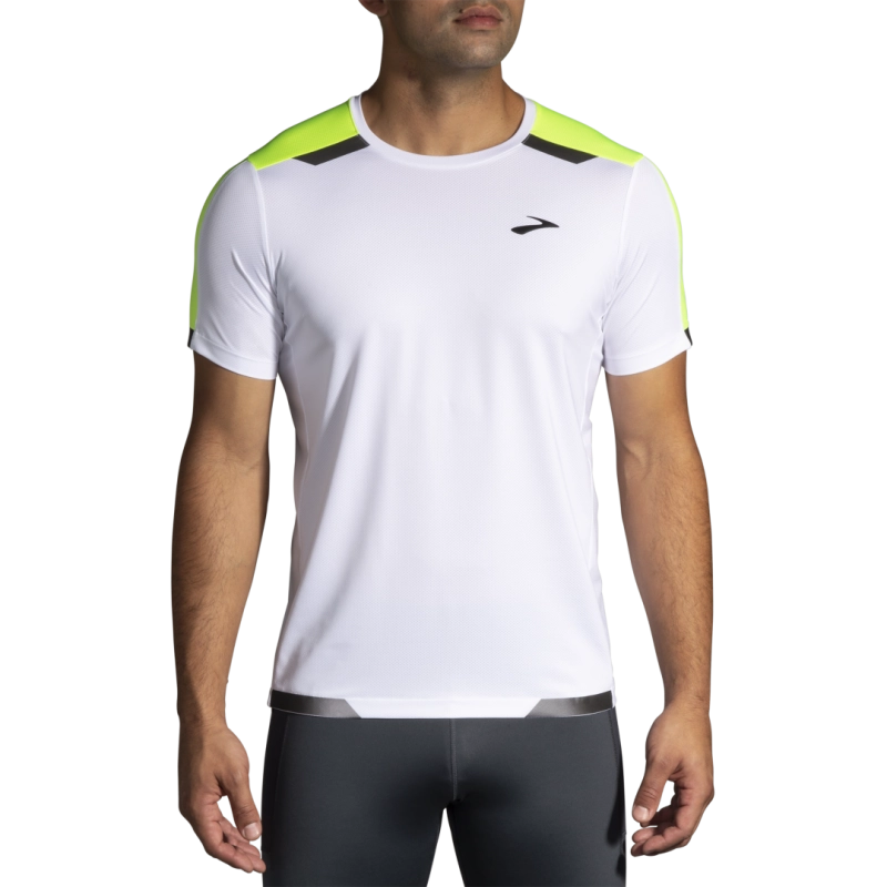 Brooks Run Visible Short Sleeve - férfi (White/Asphalt/Nightlife)