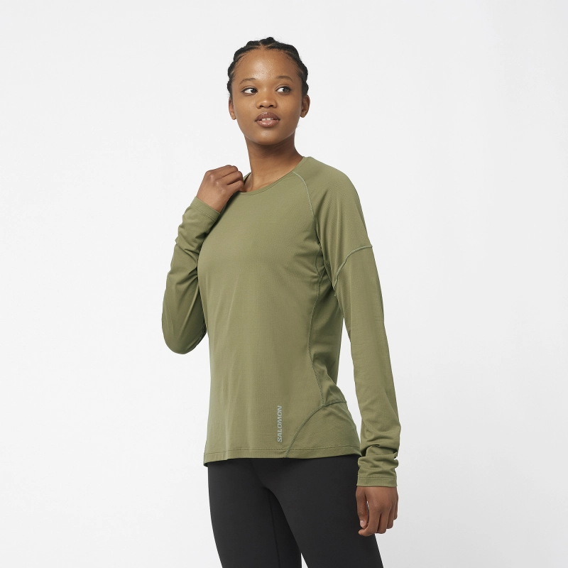 Salomon Cross Run LS Tee W - Deep Lichen Green - női